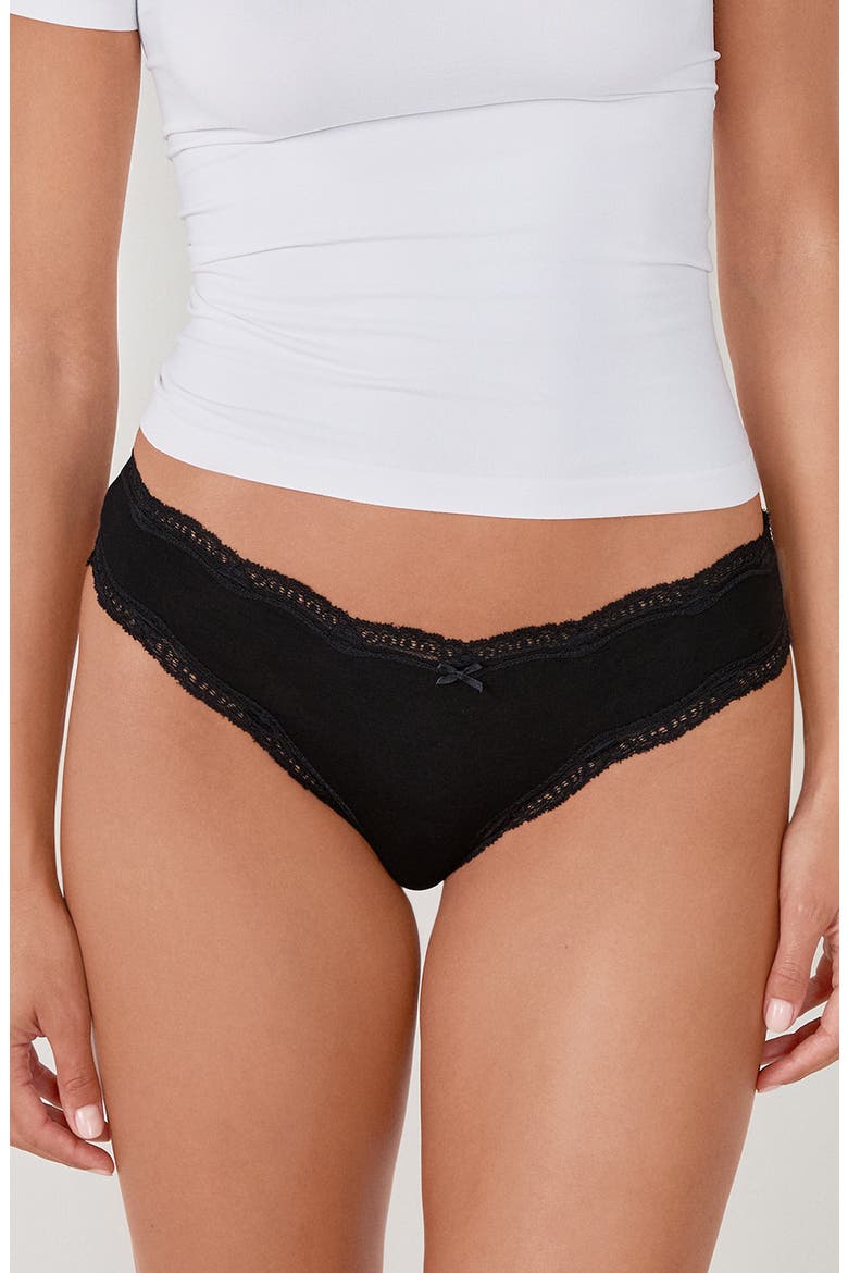 3-Pack Lace-Trimmed Bikini Panties, Alternate, color, BLACK