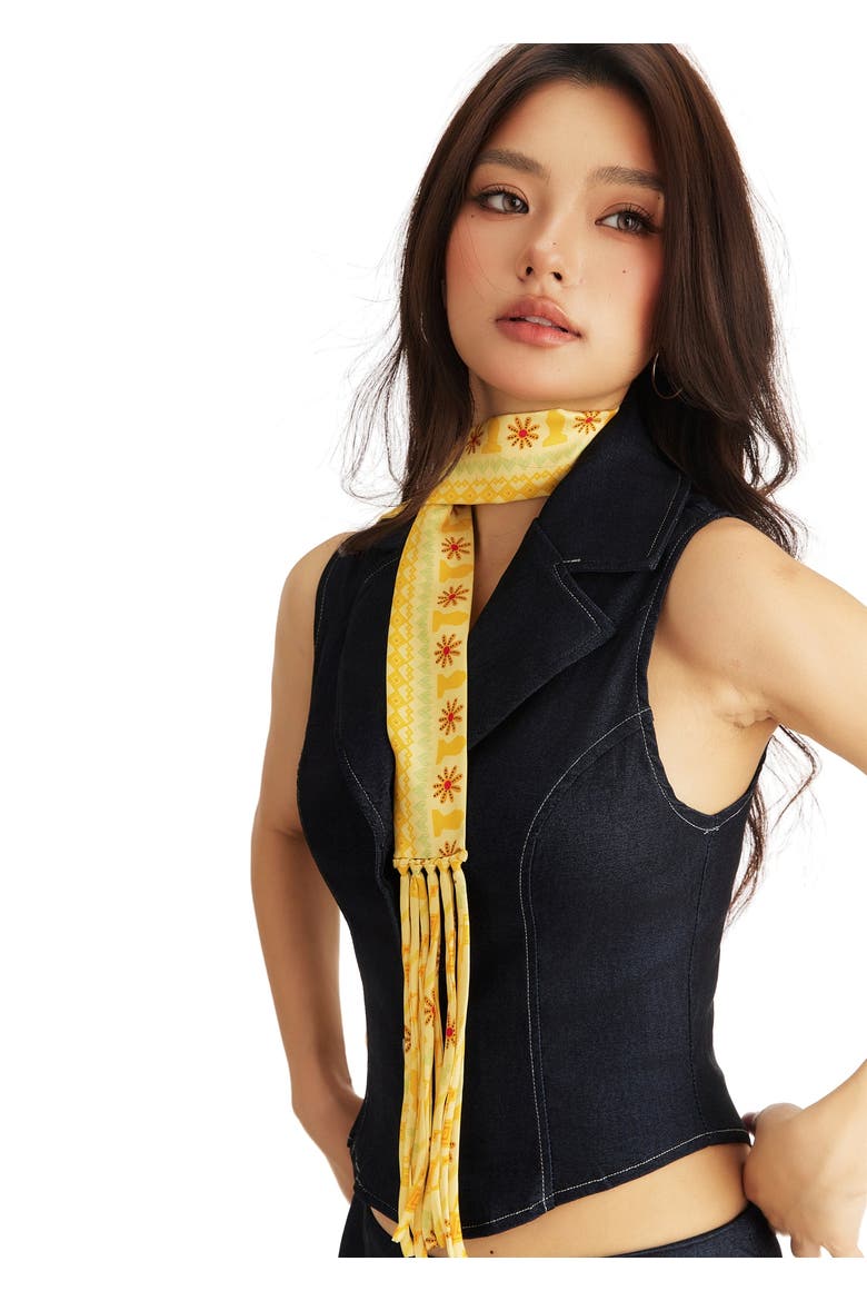 Frida With Love Silk Skinny Fringe Scarf, Alternate, color, Marigold Sol