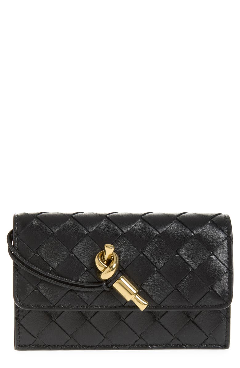 Bottega Veneta Andiamo Slip Intrecciato Leather Zip Card Case, Main, color, 1019 Black-M Brass