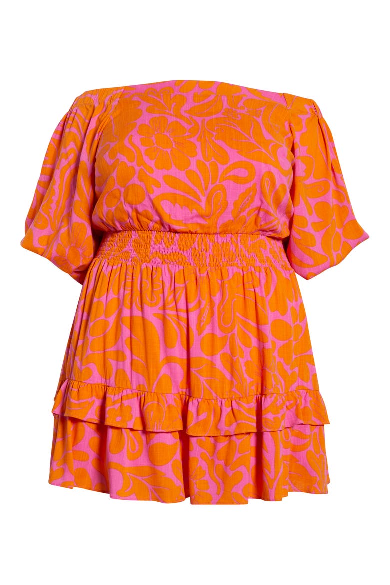 Kaci Floral Bea Off the Shoulder Long Sleeve Minidress, Alternate, color, ORANGE/ FUCHSIA