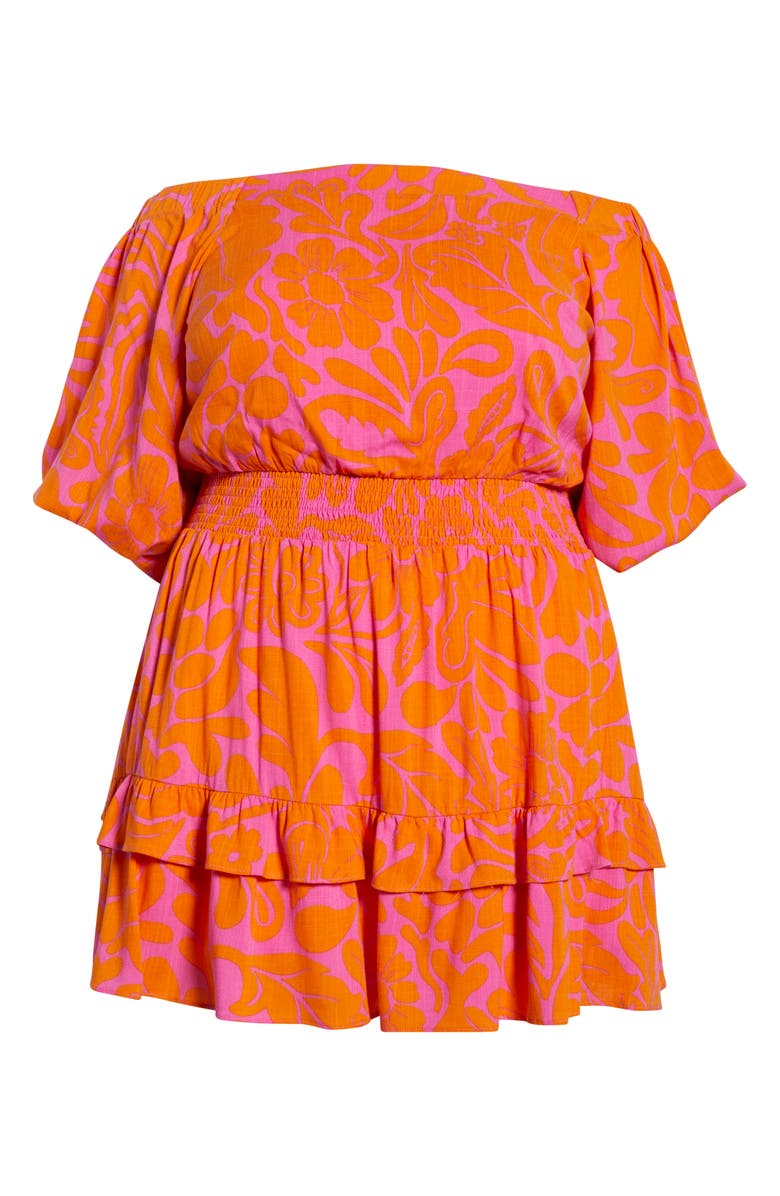 SUGARLIPS Kaci Floral Bea Off the Shoulder Long Sleeve Minidress, Alternate, color, Orange/ Fuchsia