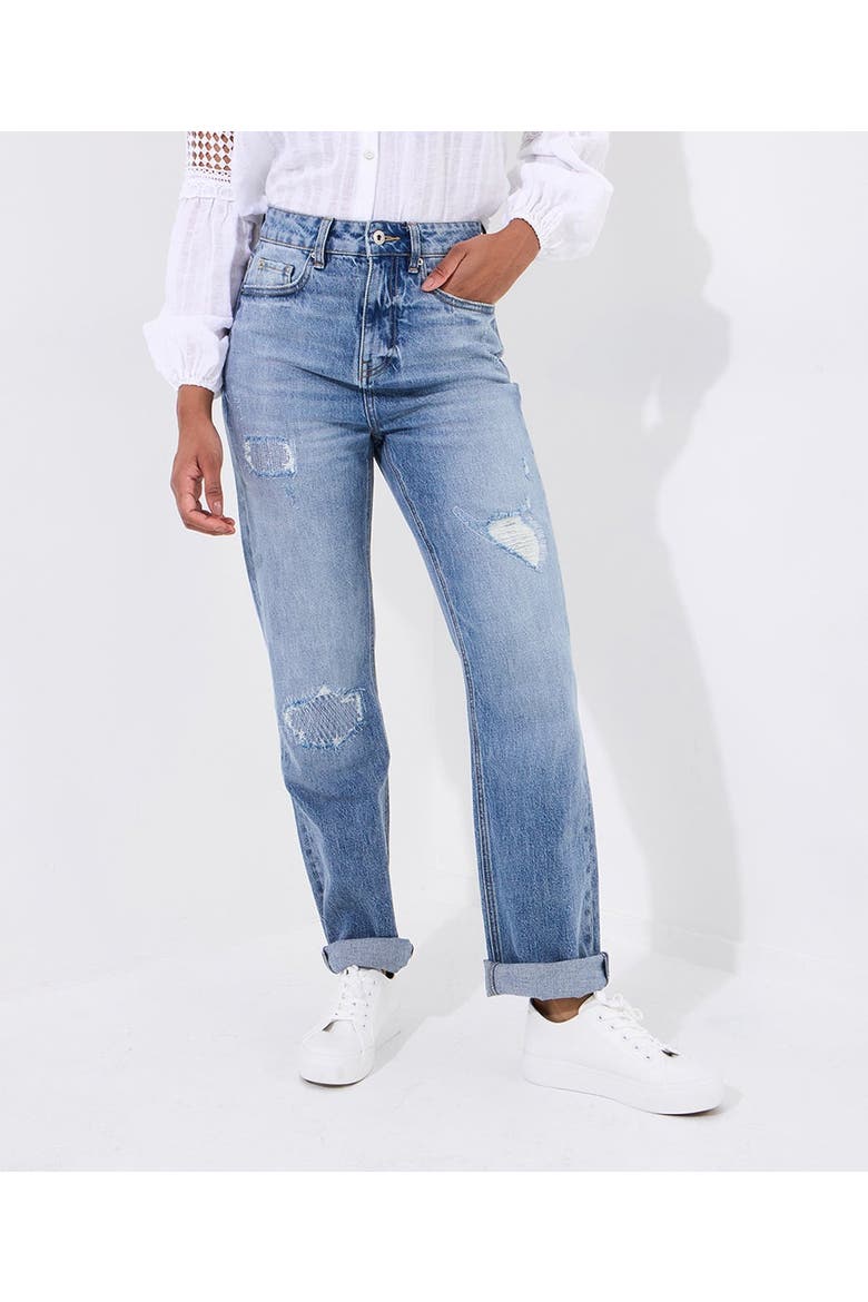 Distressed Mom Jeans, Main, color, LIGHT BLUE