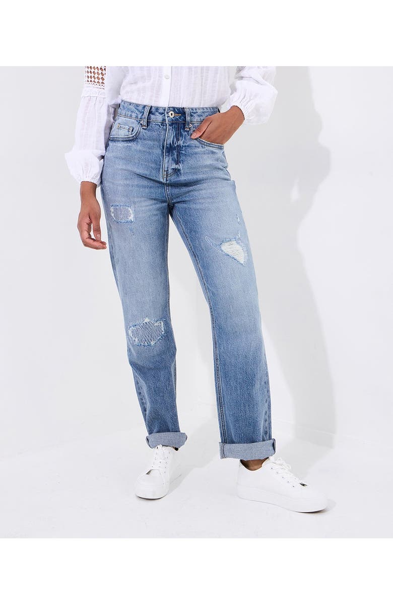 Joe Browns Distressed Mom Jeans, Main, color, Light Blue