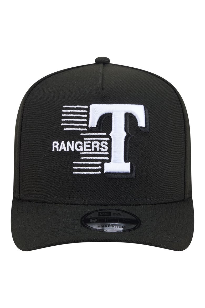Men's New Era  Black Texas Rangers Motion A-Frame 9FIFTY Snapback Hat, Alternate, color, Black