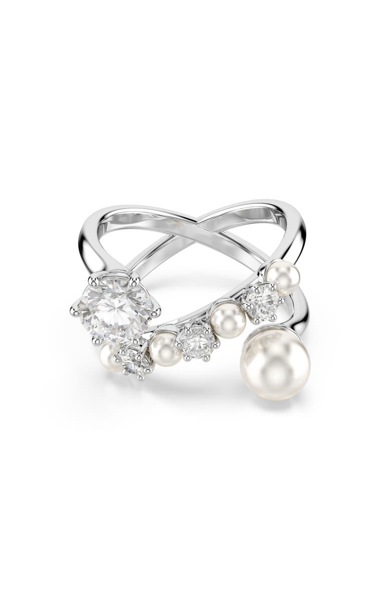 Swarovski Cubic Zirconia & Glass Pearl Matrix Ring, Alternate, color, White/ Silver