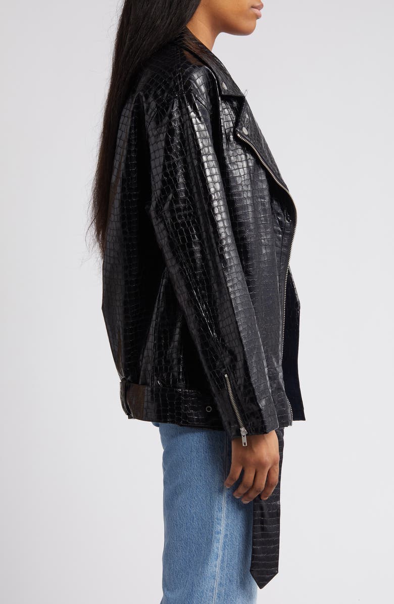ASOS DESIGN Croc Embossed Patent Leather Moto Jacket, Alternate, color,