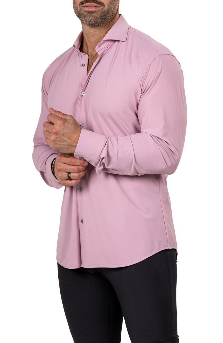 Maceoo Eins Shaped Fit Marthy3010 Pink Knit Button-Up Shirt, Alternate, color, 