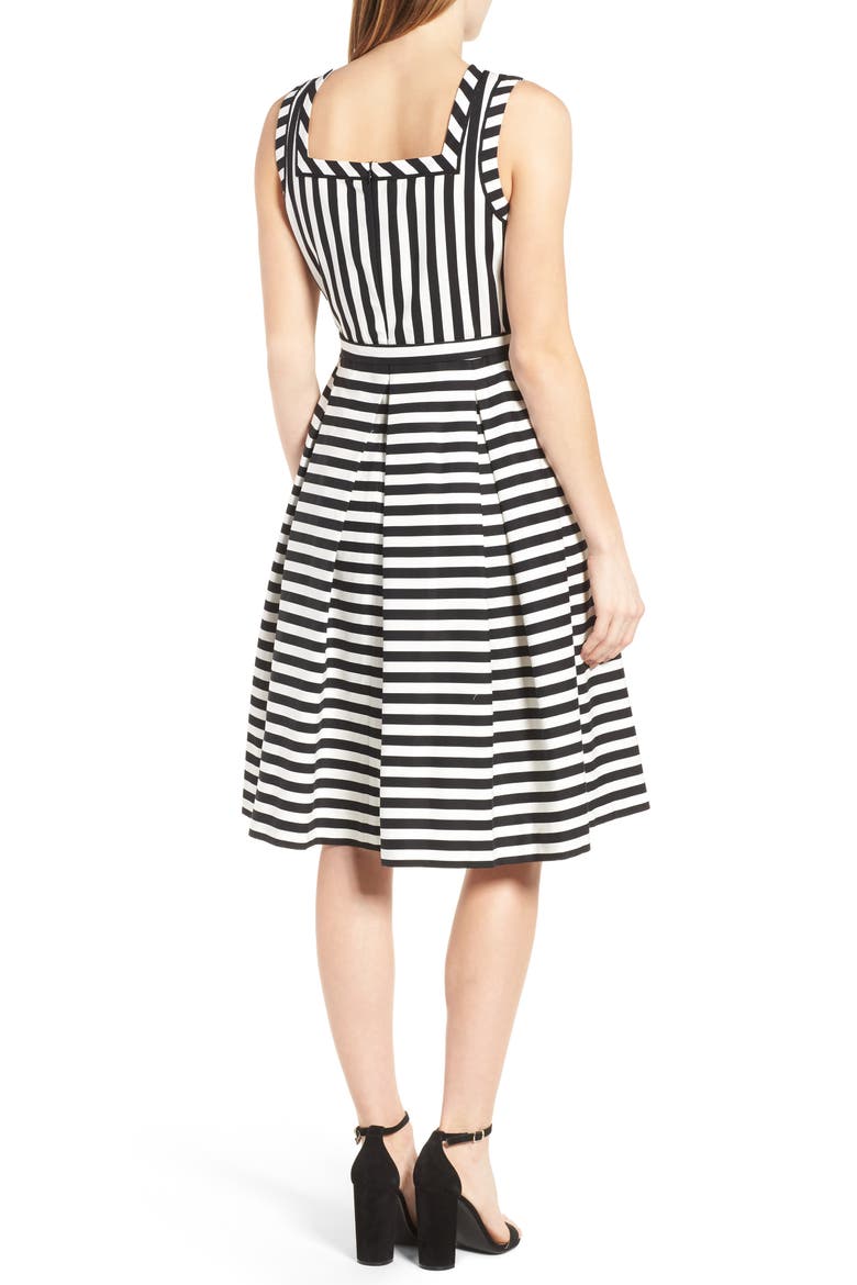 Anne Klein Stripe Fit & Flare Dress, Alternate, color, BLACK MULTI/ BLACK