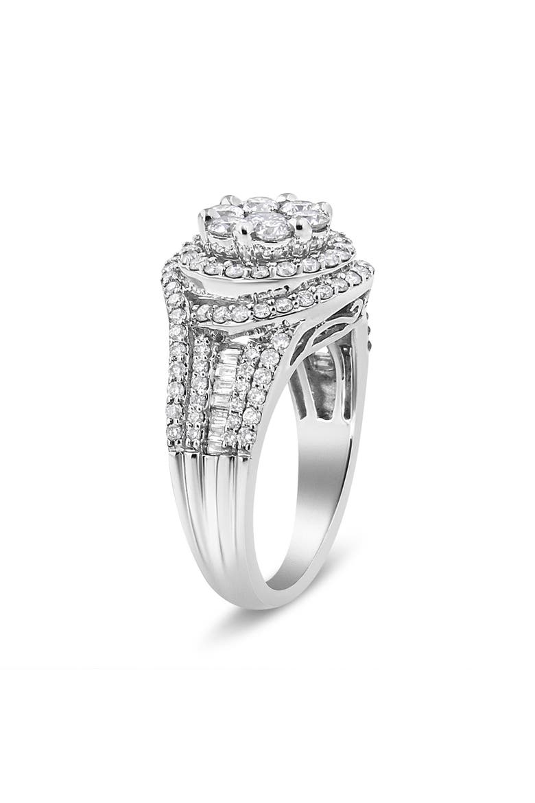 14K White Gold 1 1/2 Cttw Diamond Floral Cluster Halo Ring, Alternate, color, White
