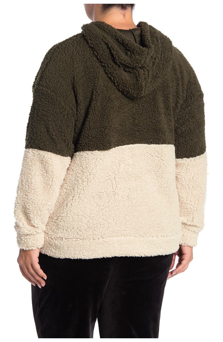 COMO VINTAGE Colorblock Faux Shearling Quarter Zip Hoodie, Alternate, color,