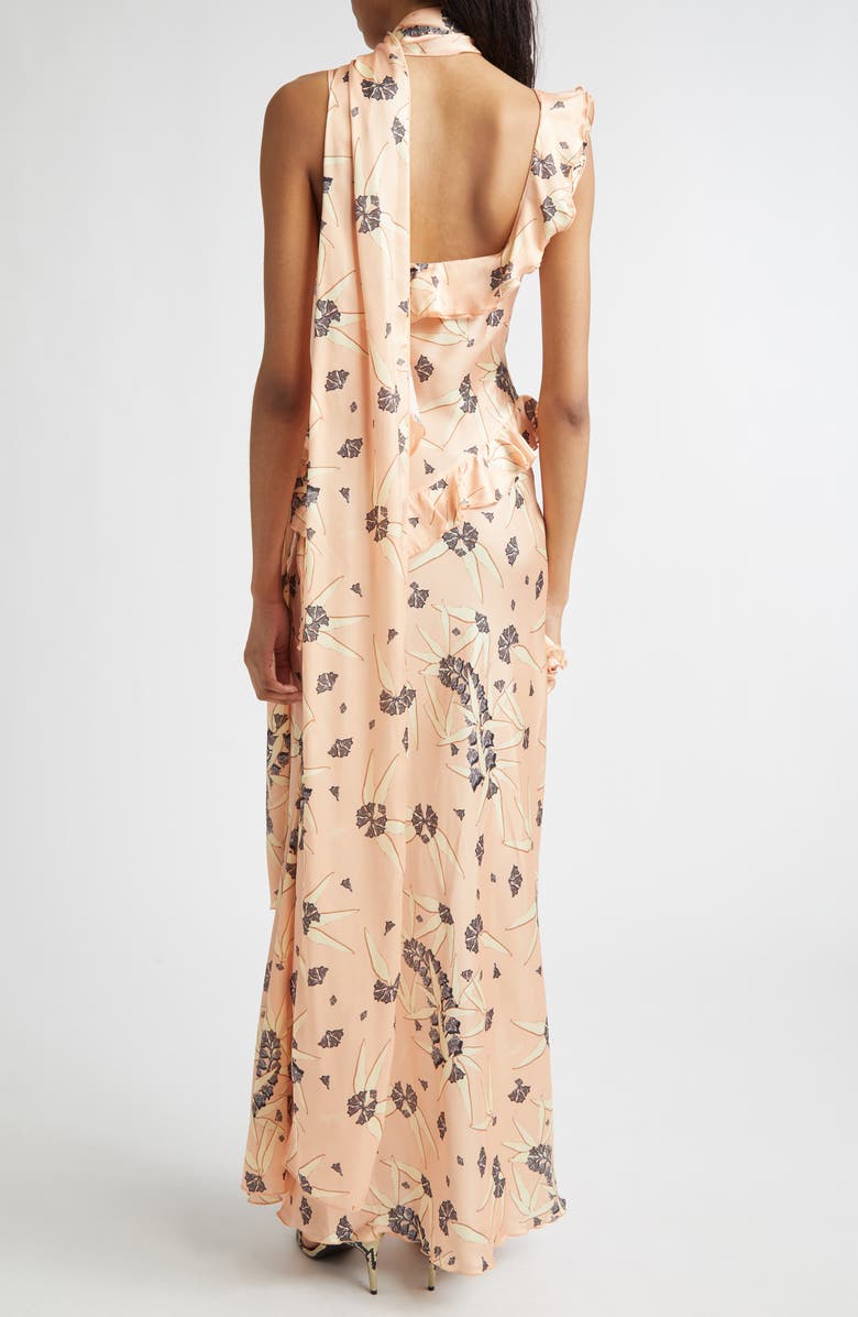 Siedrés Monica Floral Tiered Ruffle Satin Maxi Dress with Detachable Scarf Tie, Alternate, color, Coral