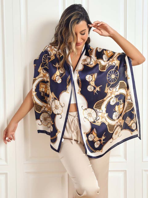 Mulberry Silk Printed Carriage Long Rectangle Shawl Scarf