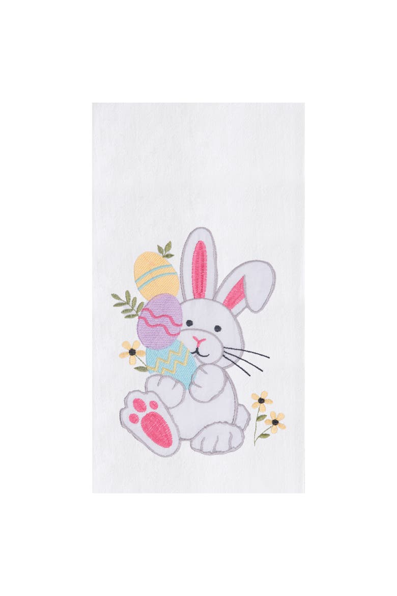 Easter Bunny Rabbit Egg Hunt Embroidered Cotton Flour Sack Kitchen Dishtowel, Main, color, White