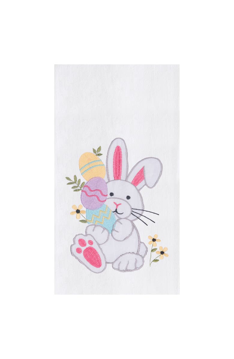 C&F Home Easter Bunny Rabbit Egg Hunt Embroidered Cotton Flour Sack Kitchen Dishtowel, Main, color, White