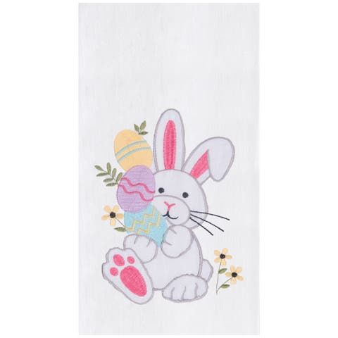 Easter Bunny Rabbit Egg Hunt Embroidered Cotton Flour Sack Kitchen Dishtowel