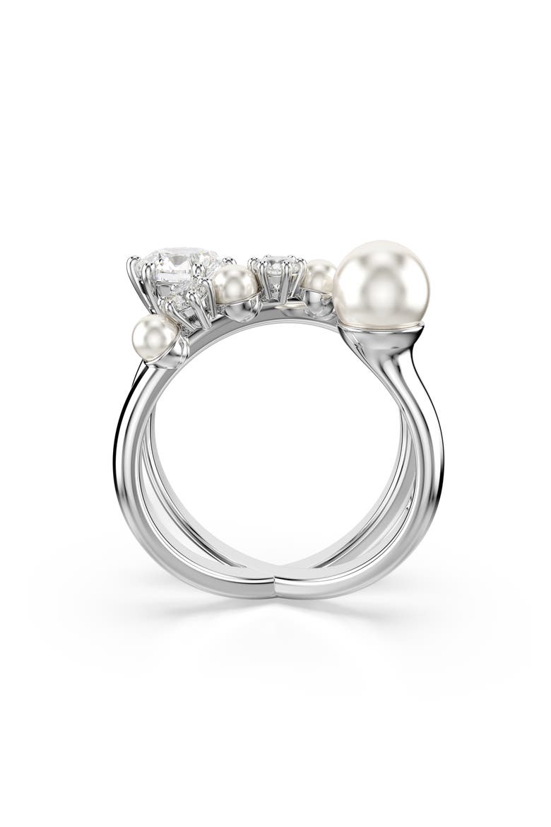 Cubic Zirconia & Glass Pearl Matrix Ring, Alternate, color, WHITE GOLD