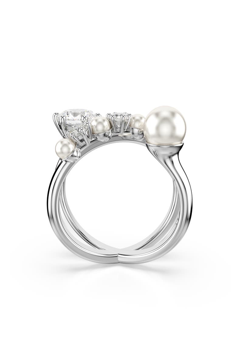 Swarovski Cubic Zirconia & Glass Pearl Matrix Ring, Alternate, color, White Gold