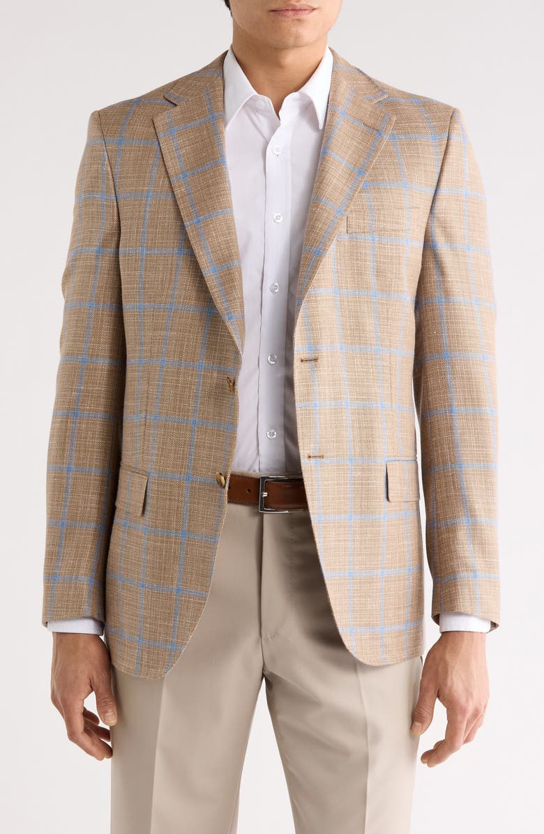 Peter Millar Windowpane Wool Blend Sport Coat, Main, color, Tan