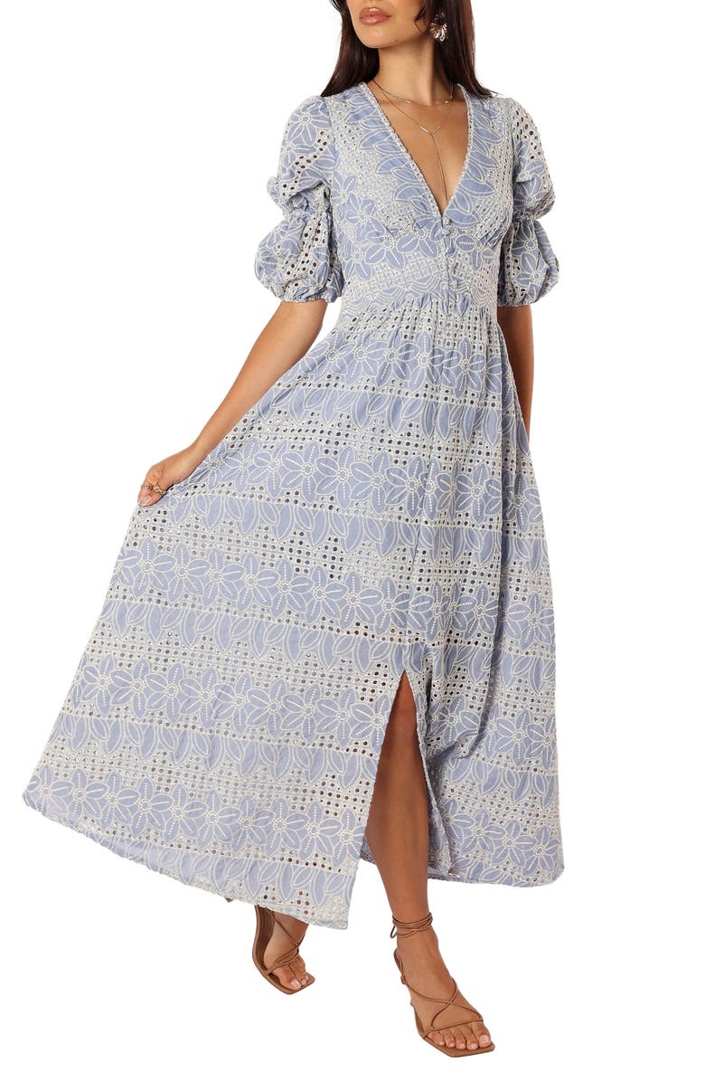 Tani Eyelet Puff Sleeve Cotton Blend Maxi Dress
