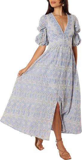 Petal & Pup Tani Eyelet Puff Sleeve Cotton Blend Maxi Dress
