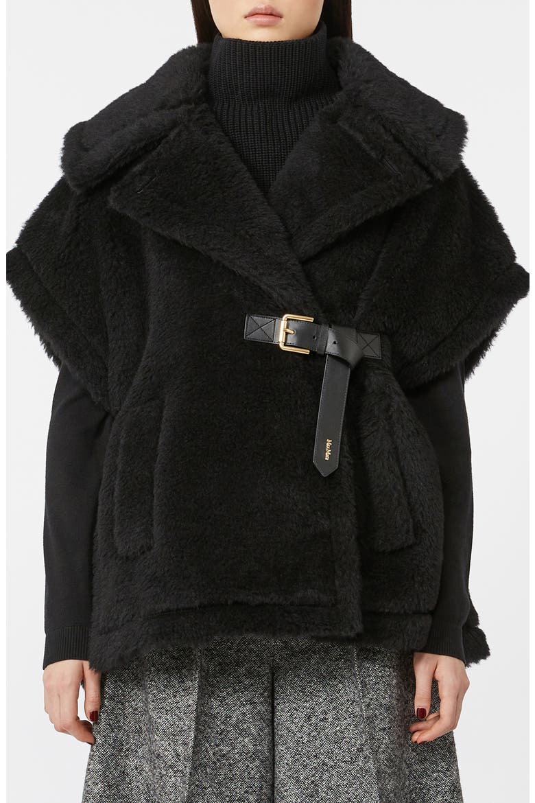 Belted Teddy Bear Cape, Main, color, BLACK