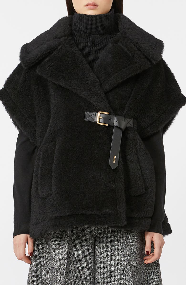 Max Mara Belted Teddy Bear Cape, Main, color, Black