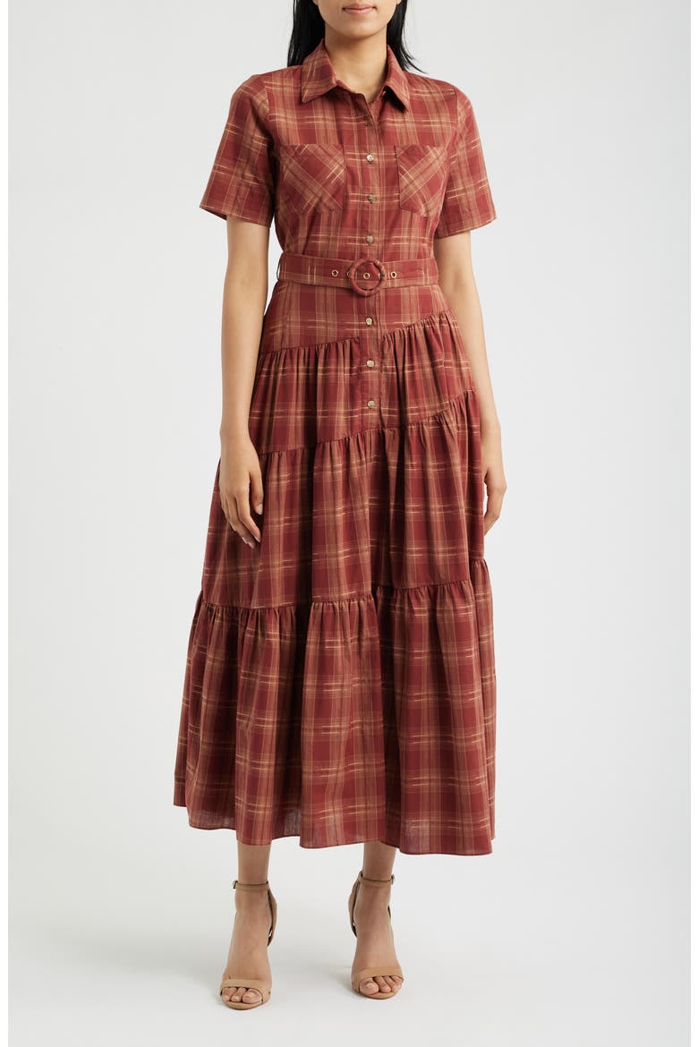 Plaid Belted Maxi Dress, Main, color, BURGUNDY PLAID