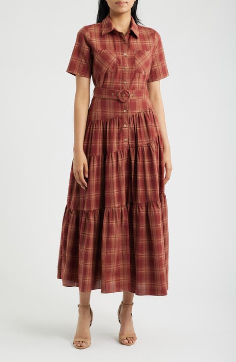 Plaid Belted Maxi Dress