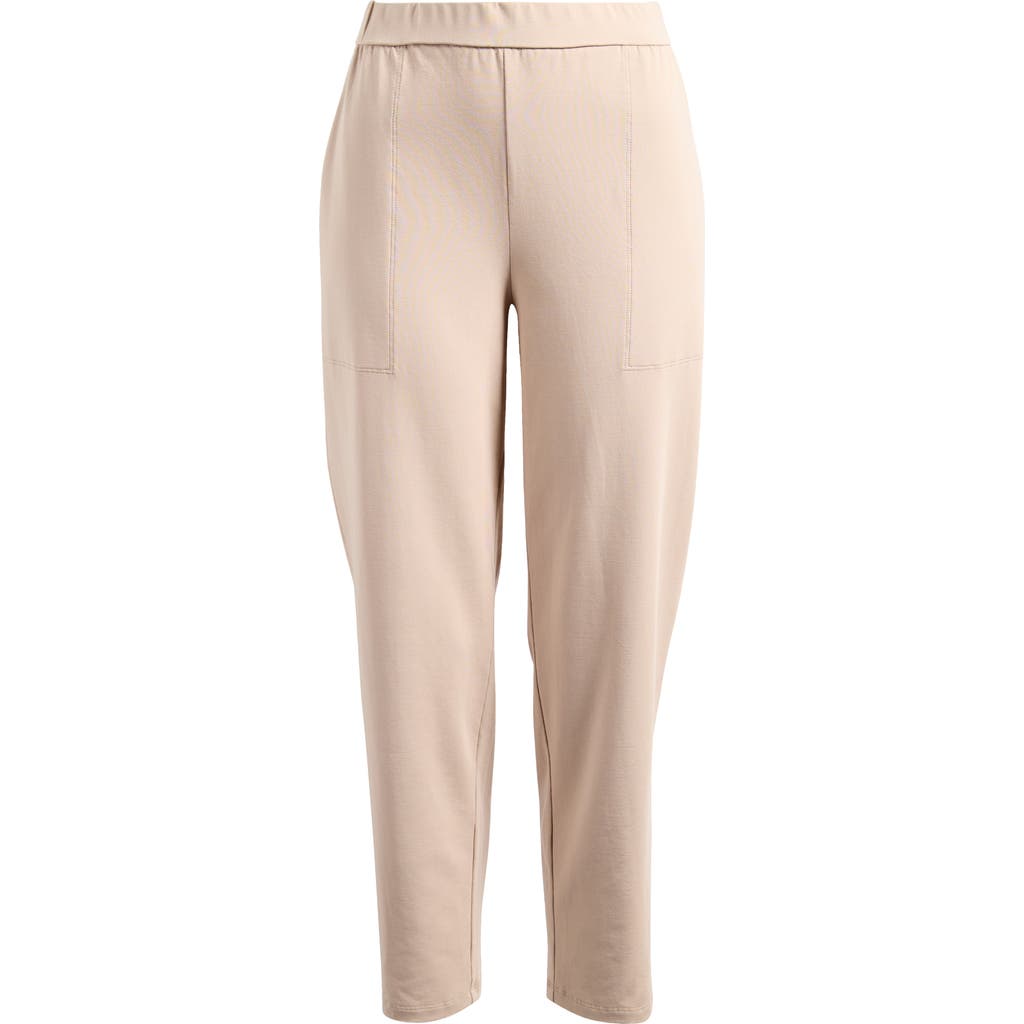Eileen Fisher High Waist Stretch Organic Cotton Ankle Tapered Pants In Wheat