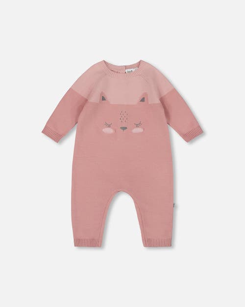Deux Par Deux Knitted Bi-color Cat Romper In Multi