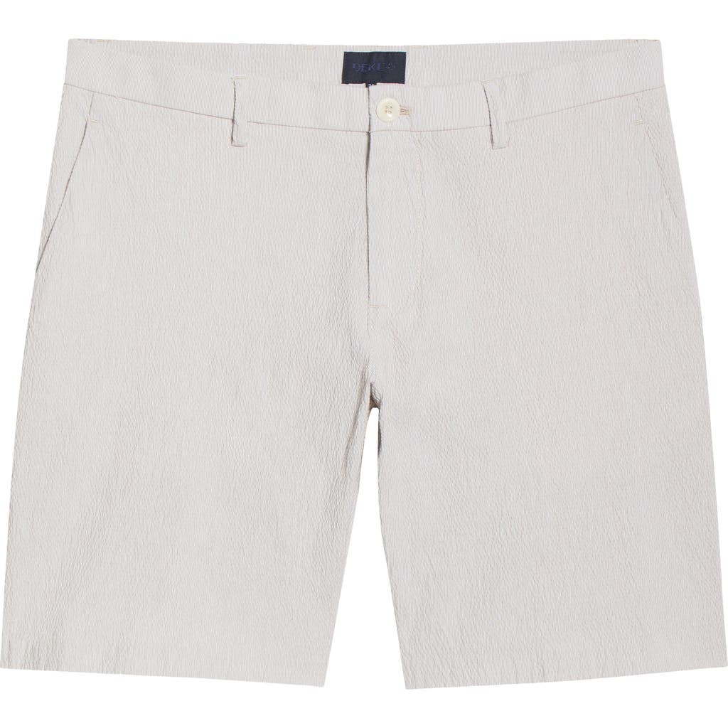 Deke Galaxy Bermuda Flat Front Stretch Cotton Seersucker Shorts In Sand