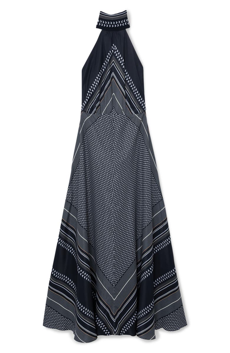 Reiss Skylar High Neck Scarf Print Maxi Dress, Alternate, color, Navy
