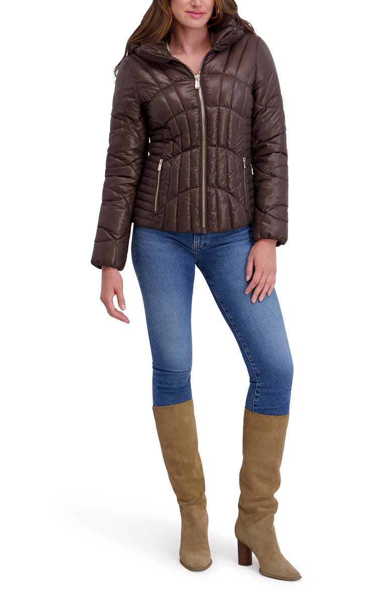 Kensie Hooded Puffer Jacket, Alternate, color, Chocolate