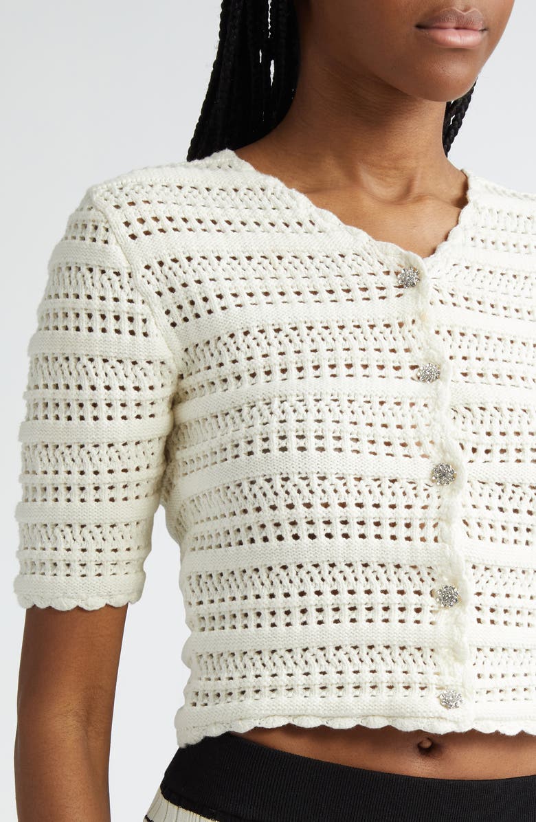 Ganni Crop Pointelle Organic Cotton Cardigan, Alternate, color, 