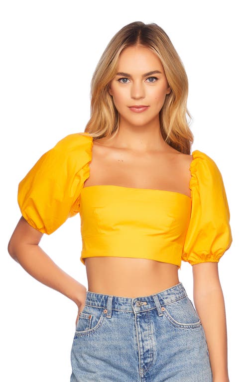 Susana Monaco Puff Sleeve Cotton Poplin Crop Top In Zinnia