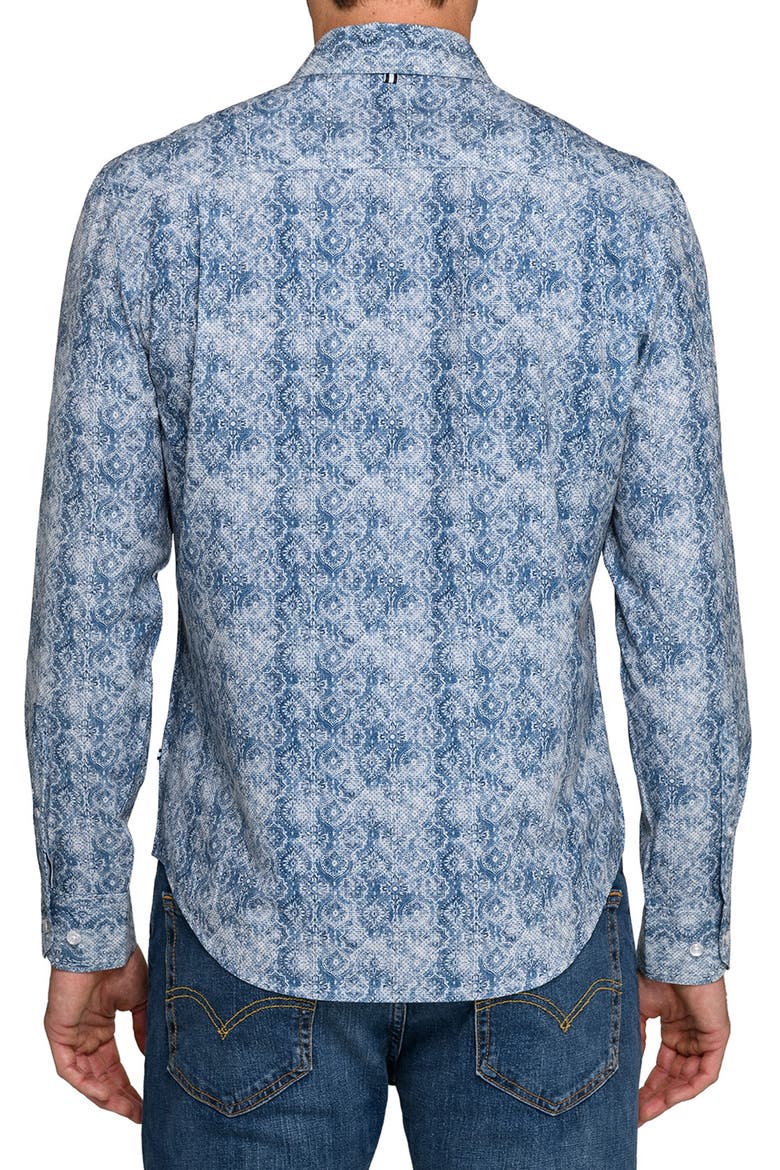 Persian Print Woven Long Sleeve Basic, Alternate, color, TAN/BLUE