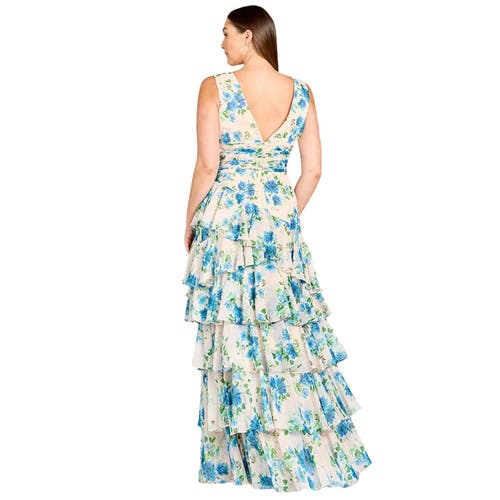 Lara New York Ruffle Skirt Print Dress In Blue