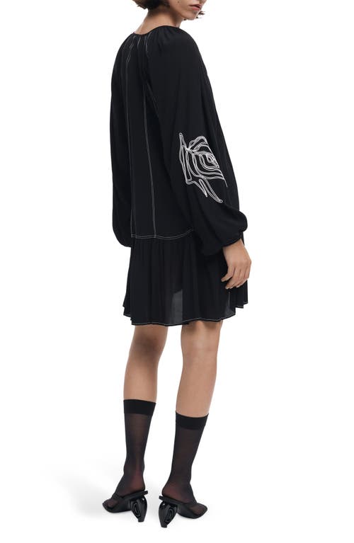 Desigual Embroidered Long Sleeve Shift Minidress In Black