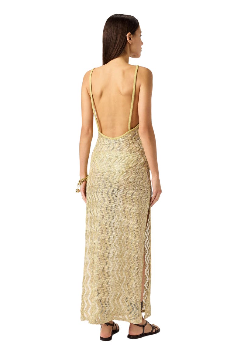 Long Mesh Cover-up With Zigzag Pattern And Sequins, Alternate, color, Gold