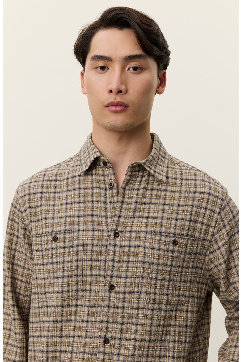 John Check Stretch Organic Cotton Blend Shirt, Alternate, color, DARK SAND