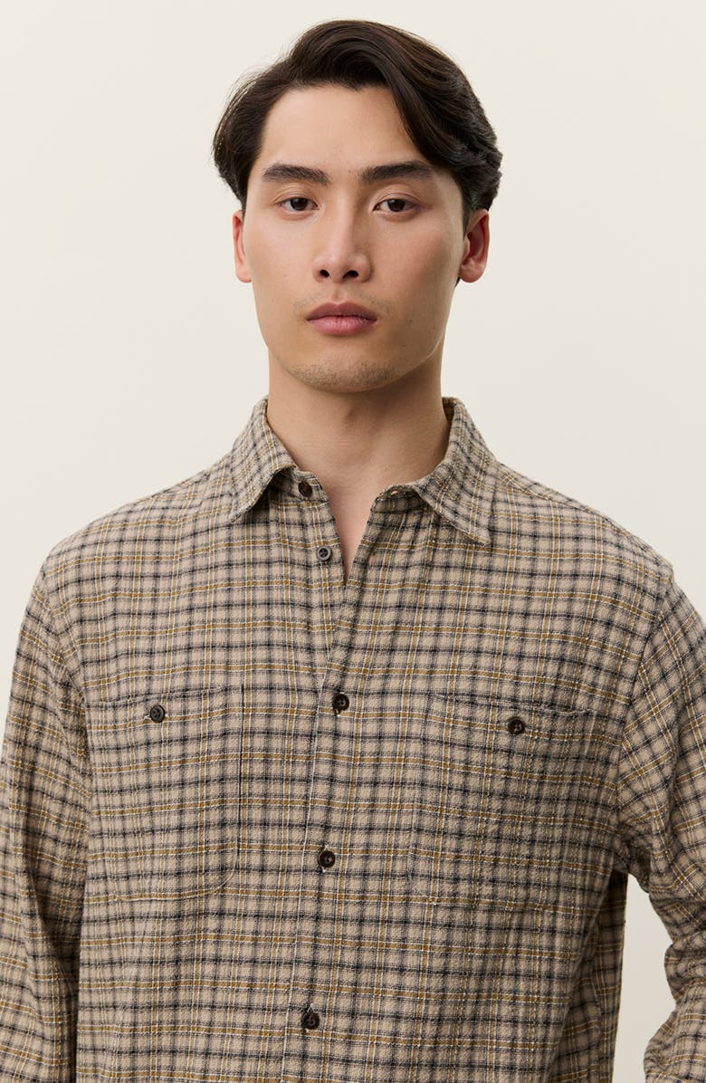 Les Deux John Check Stretch Organic Cotton Blend Shirt, Alternate, color, Dark Sand