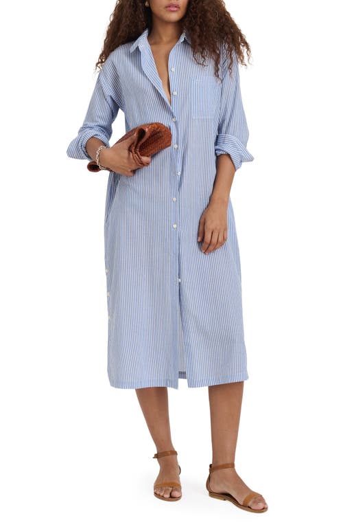 Alex Mill Kerry Stripe Long Sleeve Cotton Seersucker Midi Shirtdress In Blue