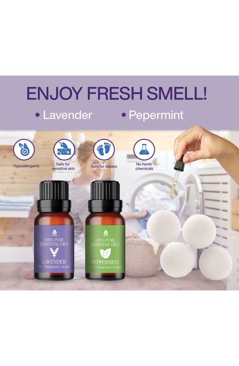 PURSONIC 100% Pure New Zealand Wool Dryer Balls- Includes Lavender & Peppermint Oils, Alternate, color, White