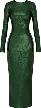 HOUSE OF CB Belle Sequin Long Sleeve Open Back Maxi Dress