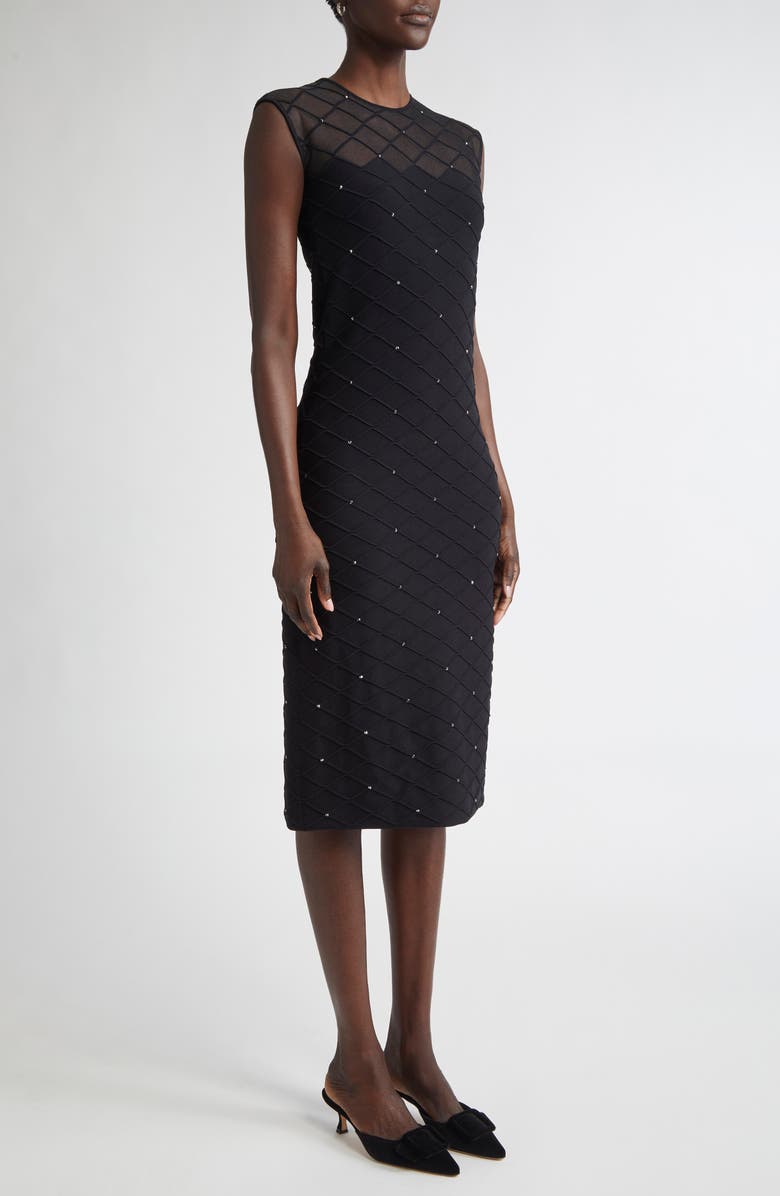 ST. JOHN Trellis Engineered Knit Sheath Dress, Alternate, color, Black