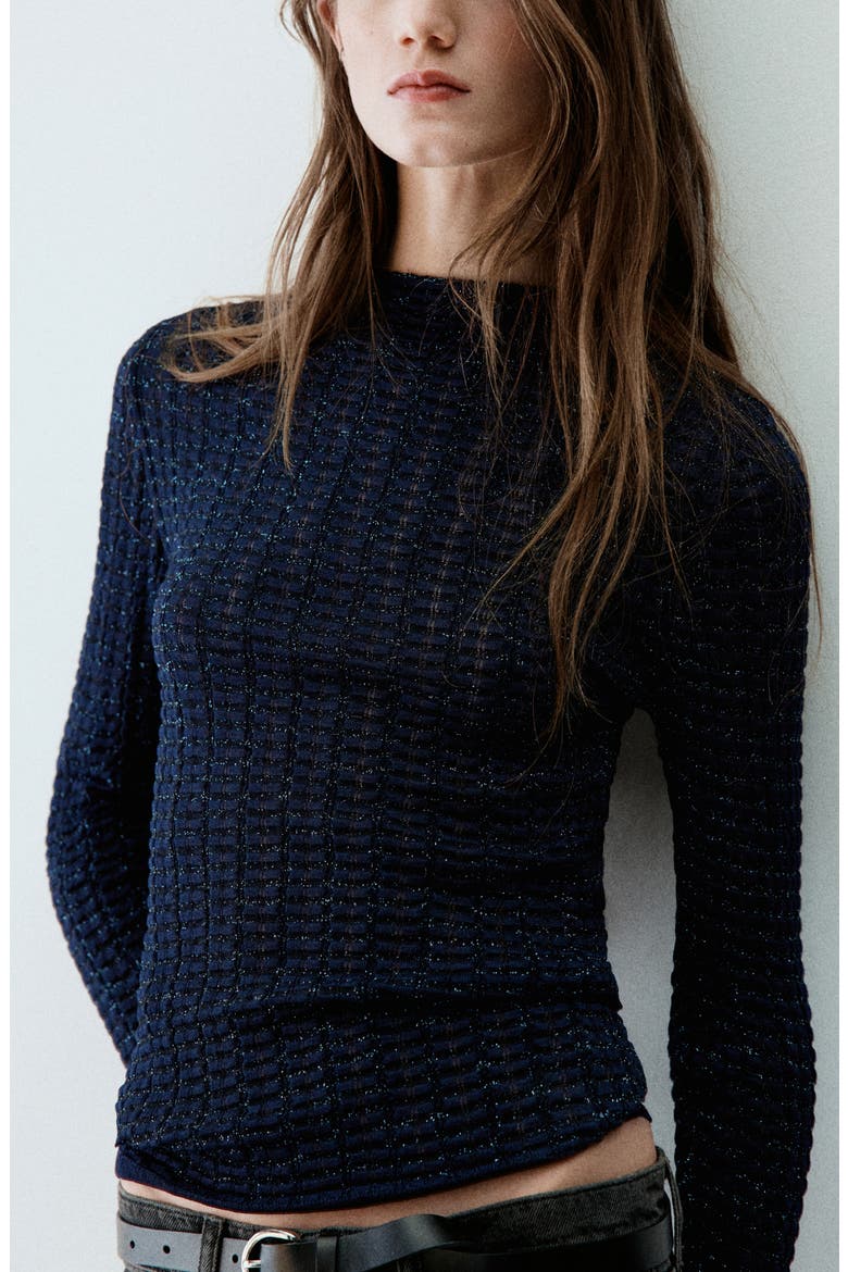 Textured Metallic Sweater, Main, color, NAVY