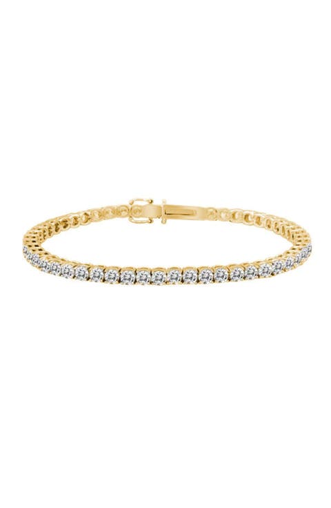 14k Yellow Gold Lab-Grown Round Diamond 4-Prong Classic Tennis Bracelet