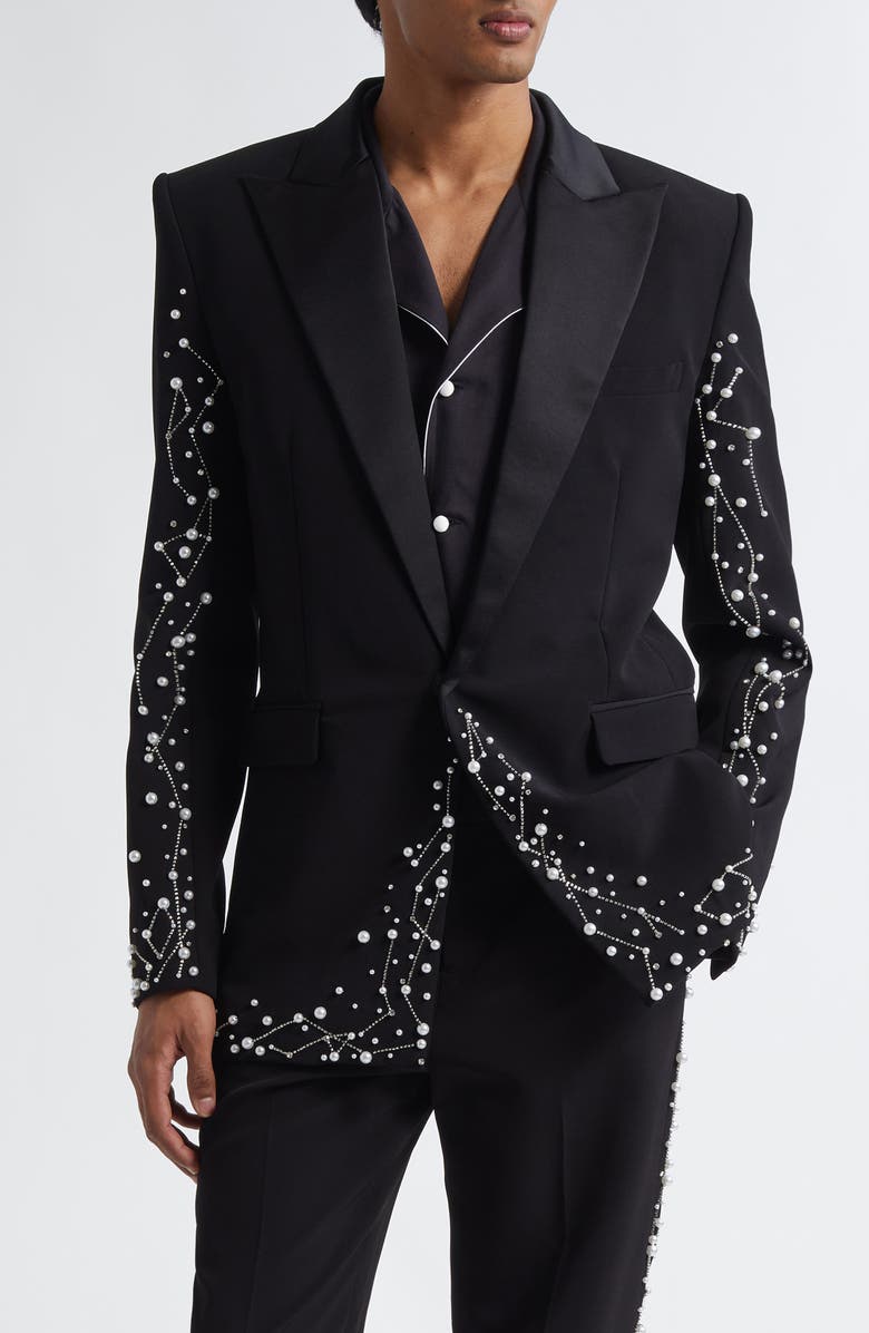 Balmain Faux Pearl & Crystal Constellation Dinner Jacket, Main, color, Black/ Crystal