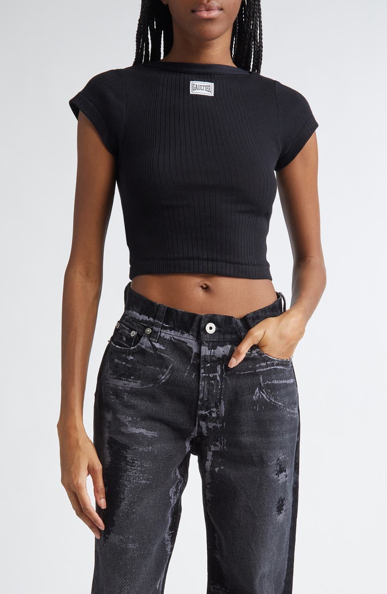 Jean Paul Gaultier Logo Patch Crop Baby Tee, Main, color, 