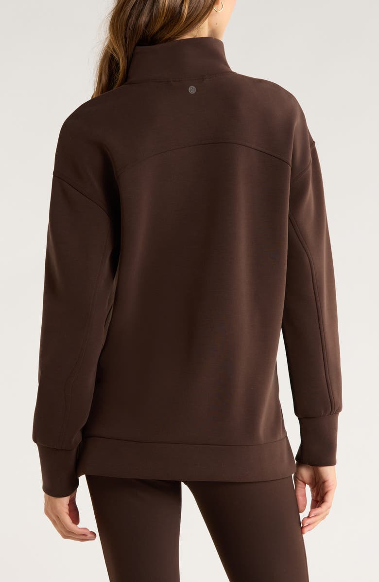 Zella Cozy Scuba Knit Mock Neck Tunic, Alternate, color, Brown Mole